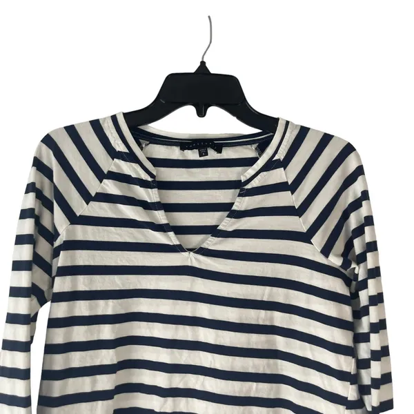 Sanctuary Women's Size Small Striped Navy Cottage Long Sleeve Lace Hem‎ Top - Image 2