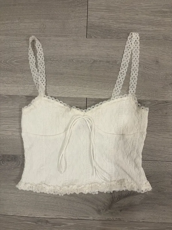 Edikted Knit Tie White Lace Tank Top - Image 2
