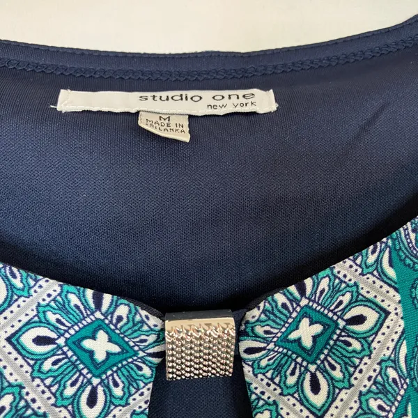 Studio One New York | Teal Navy Geometric Knee Length Dress NWT Womens Medium - Image 3