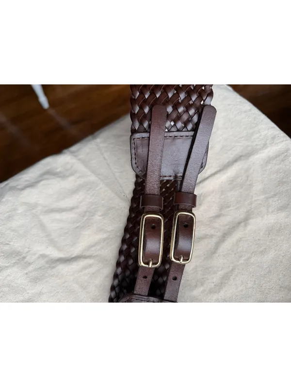 Talbots Brown Woven Leather Adjustable Belt Size Small - Image 2
