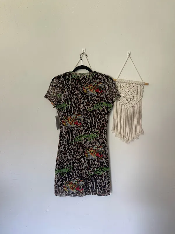Ed Hardy Mesh Cheetah Print Shirt Dress - Image 4