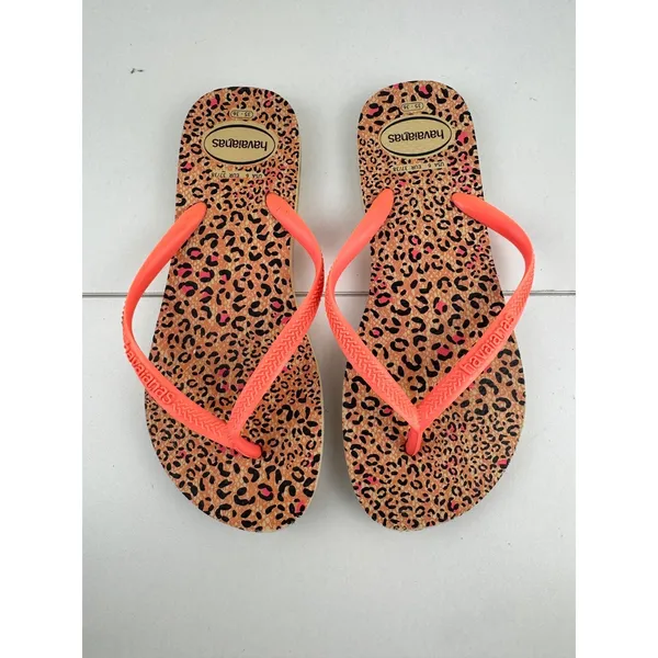 Havaianas Leopard Print Flip Flops Orange Thong Sandals Size US 6 EUR 37‎ 38 - Image 2