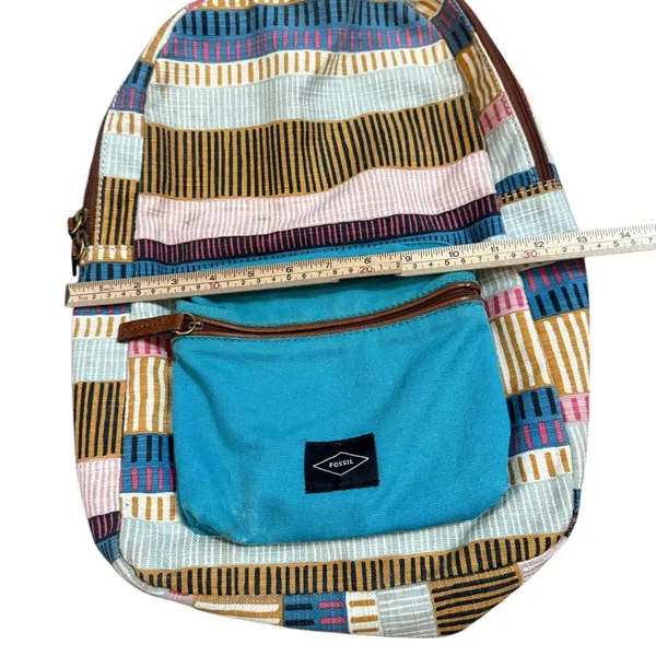 Fossil Multicolor Canvas Backpack Teal Blue Front Pocket Boho Retro‎ Style - Image 7