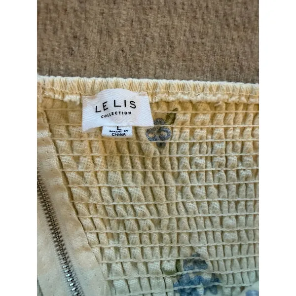 Le Lis Cream Floral Embroidered Smocked Strapless Romper Large - Image 4