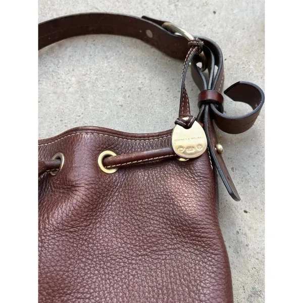 Vintage Dooney & Bourke Dark Brown Leather Drawstring Shoulder Bag Purse RARE - Image 3