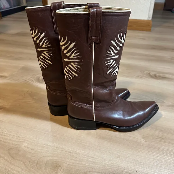 Bye Mexicana Boots Brown 8.5 Women Sun Inlay Western Cowboy Leather Boots 39 - Image 6
