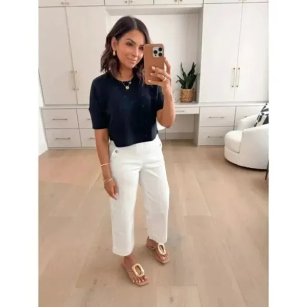 SPANX Stretch Twill Wide Leg Crop Pants in Bright White Size Small - Image 3