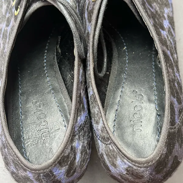 Nicole Wedge Oxfords Women Size 8M Black Blue Leopard Print Lace Up Shoes - Image 5