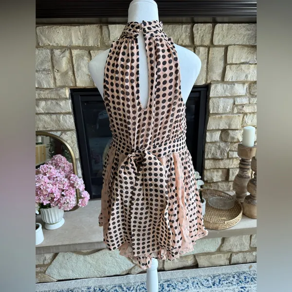NWOT Anthropologie Maeve Polka Dot Halter Dress with bow in back, size XS petite - Image 2