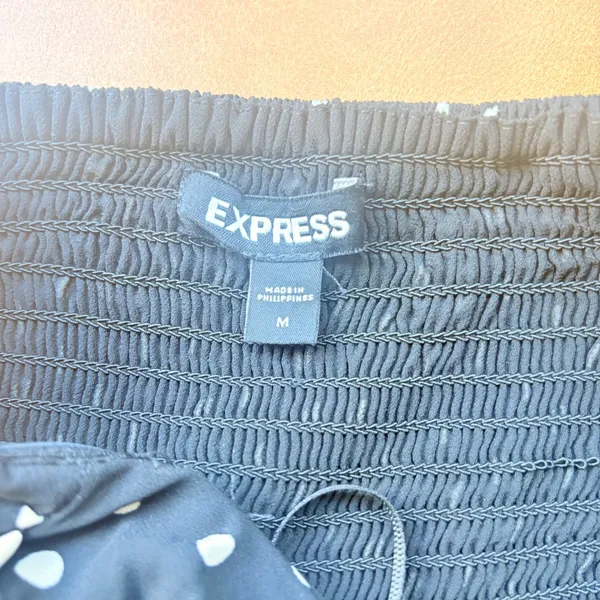 Express Black White Polka Dot Ruched Tube Top Strapless Smocked Crop Medium - Image 5
