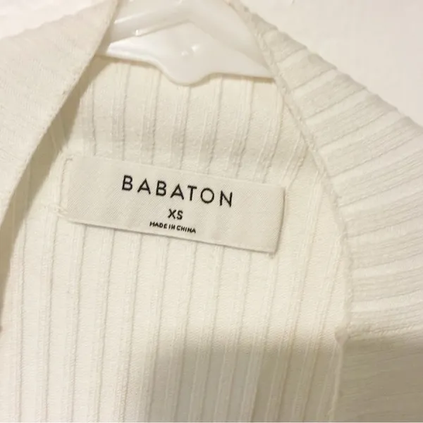 Babaton Aritzia Size XS White Ribbed Ambrosia Sculpt Knit Tie Back Top - Image 4
