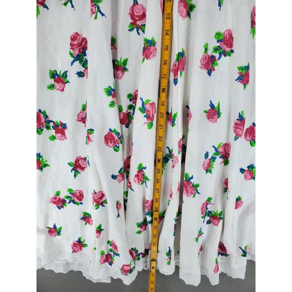 Jordache Studio Maxi Skirt Womens OS White Pink Floral Eyelet Trim Vintage 80s - Image 5