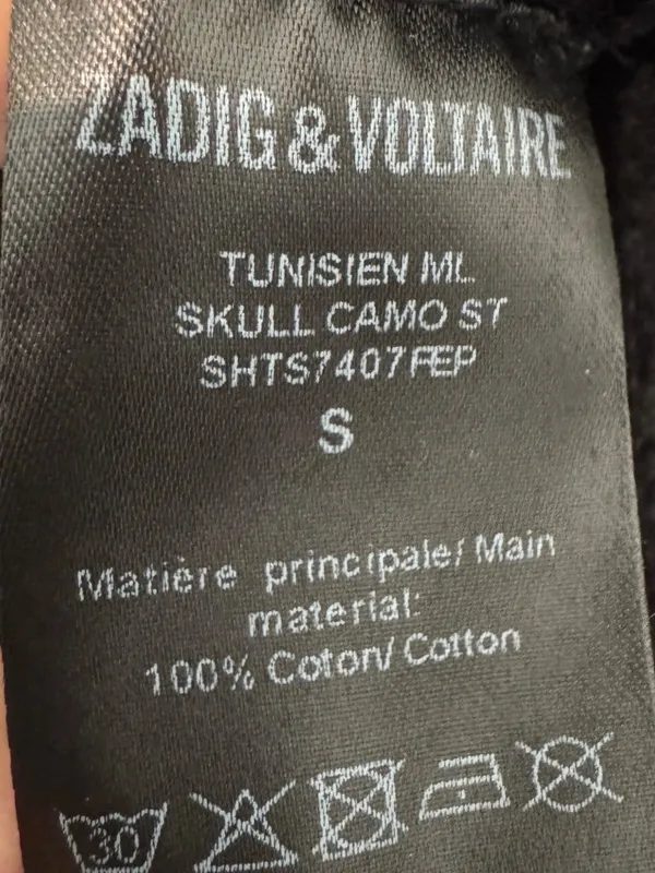 Zadig and Voltaire Tunisien Camo Skull Henley Top Size Small Rock and Roll Edgy - Image 8