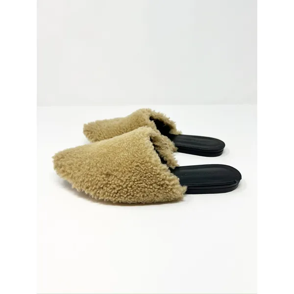 Jenni Kayne Shearling Flat Pointy Toe Mule Slip On Shoe Natural Brown EU 37 - Image 4