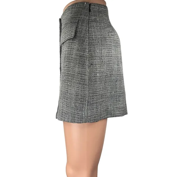 Express Gray Plaid Checkered Tweed High Waisted Mini Wrap Skort Skirt Size 6 - Image 2
