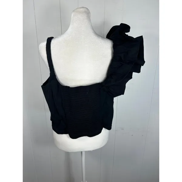 Anthropologie Women's Black One Shoulder Ruffle Crop Top. NWT. Size XL - Image 5