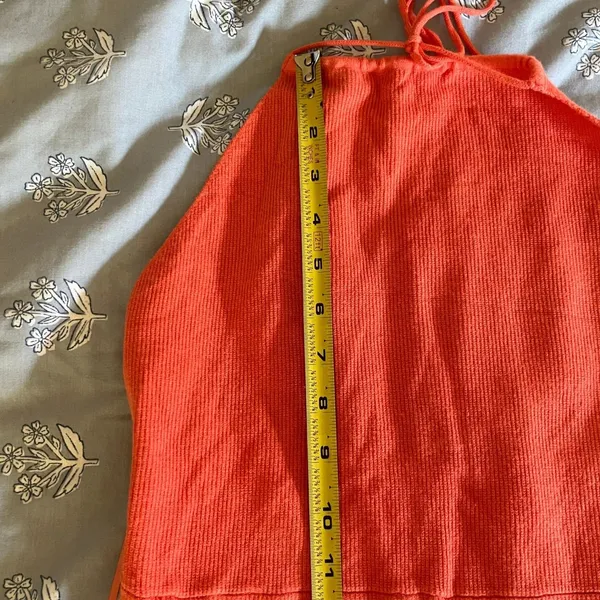 Free People Beach Seashell Sweater Romper Halter Coral Orange Knit Size Medium - Image 8