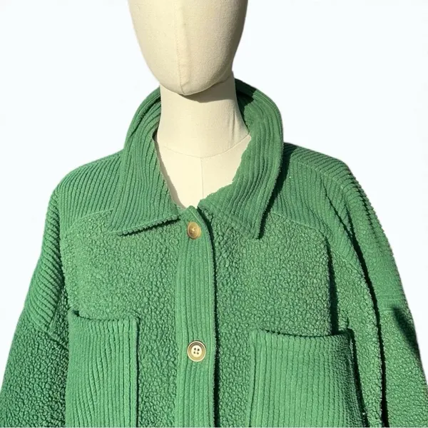 American Eagle Teddy Shacket Jacket Women’s L Green Button Front Cozy Overshirt - Image 3