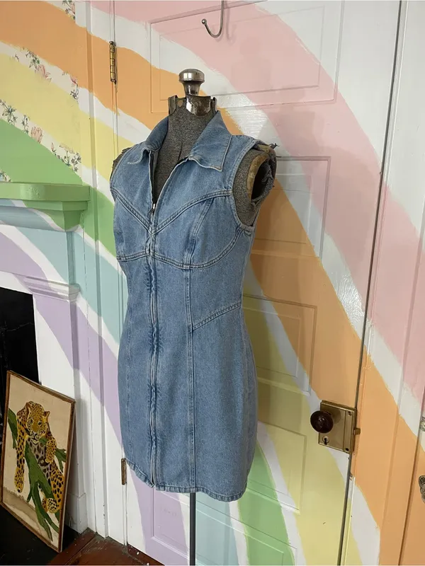GRLFRND Denim Selena Cotton Zip Front Western Corset Mini Dress Sz S 🧡🎀 - Image 6