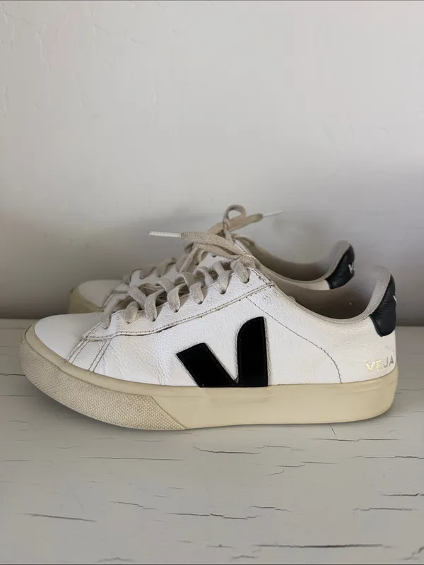 Veja Campo Leather Sneakers White Black Low Top Lace Up Shoes Women’s 8 - Image 4