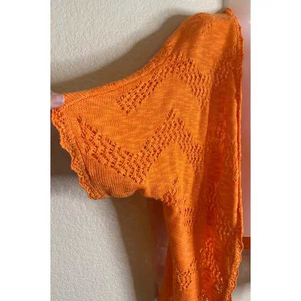 Cato Woman 22/24W Cardigan Orange Pointelle Knit Open Front Scalloped Trim Boho‎ - Image 4