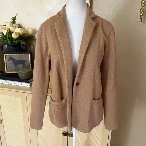 J. CREW Tan Knit Cotton‎ Schoolboy Sweater Blazer Size Small - Image 2