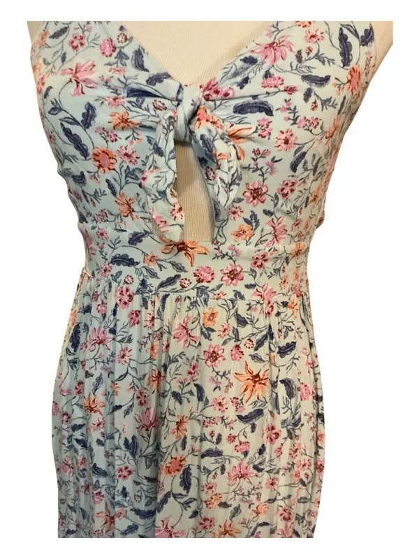 King & Iren Grey Floral Tiered Maxi Dress Small - Tie Front Cutout Cottagecore - Image 2