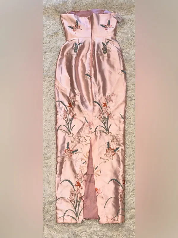 NEW SAU LEE Isla Butterfly Embroidered Strapless Satin Pink multi Gown Sz 2 - Image 9