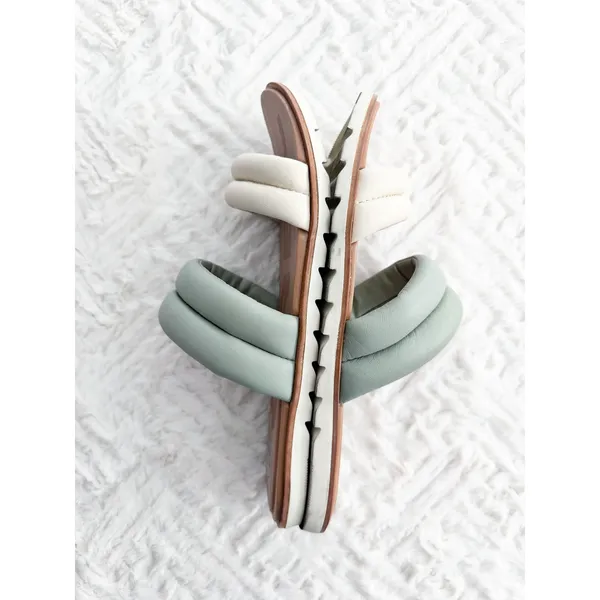 Sorel Ella II Puff Slide Sandals Sage Green Chalk Leather Comfort Coastal Chic - Image 7
