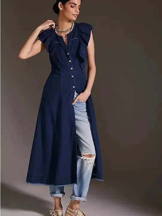Pilcro Denim Flutter Sleeve MIDI Dress - Image 8