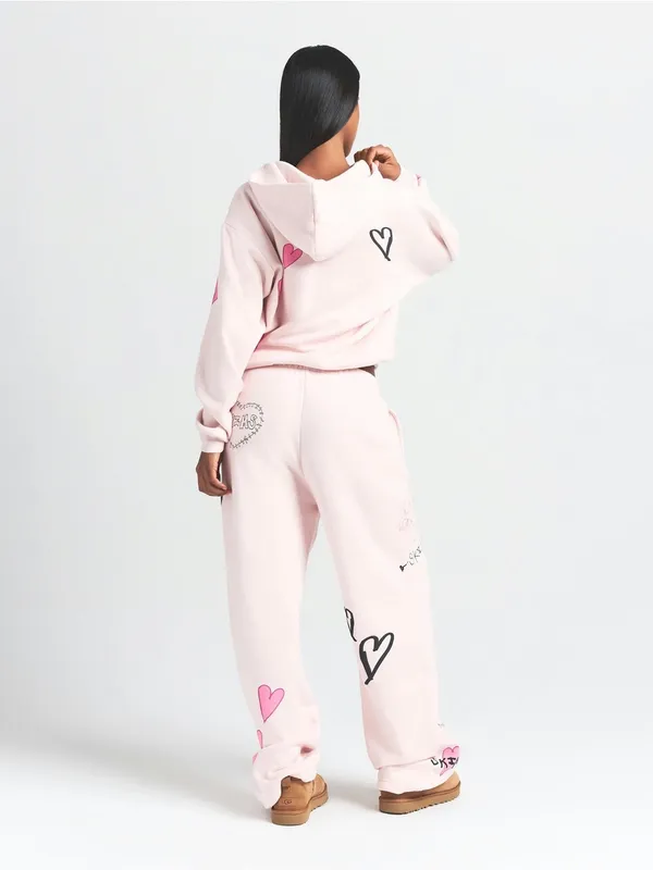 E.D (Clst) Cotton Fleece Classic Zip up hoodie | Barely Pink Heart | Size Large. - Image 4
