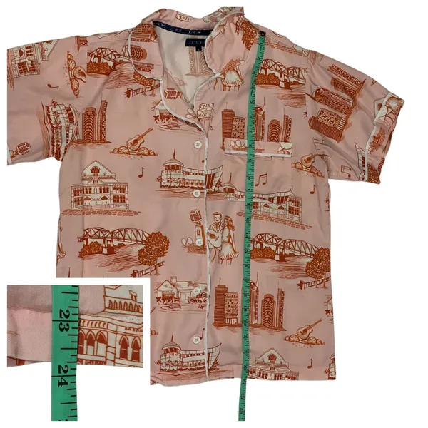 Katie Kime Nashville Toile Short Sleeve Pajama Top - Orange/Pink - Small - Image 2
