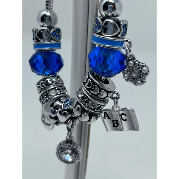 Teacher Charm Bracelet Blue Apple #1 Teacher Book ABC Heart Spacers 8"‎ Long - Image 5