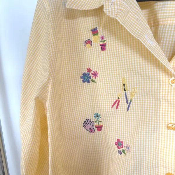 Vintage Butter Yellow Garden Top Floral Grandma Button Down 3/4 Sleeve Blouse XL - Image 5
