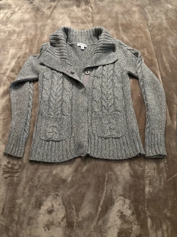 St. John's Bay Cardigan Women’s Size S Gray Cable Knit Sweater - Image 7