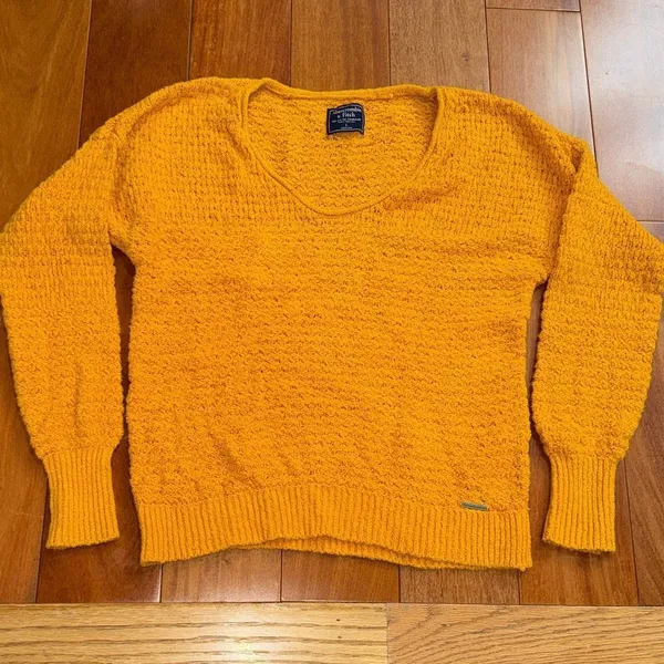 Abercrombie &‎ Fitch Women's Mustard V-Neck crochet Sweater Size L - Image 5