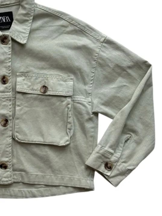 Zara Oversized Cropped Jean Jacket Pistachio Green Size Small - Image 3