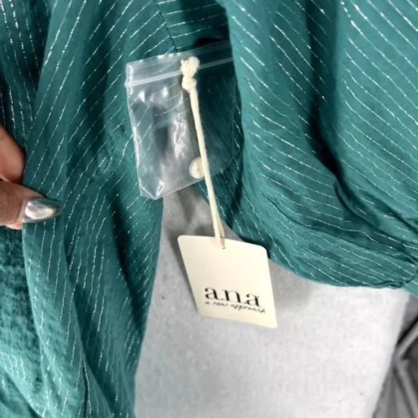 a.n.a Womens Tops Size XS‎ Metallic Silver Striped Batwing Sleeve - Image 5