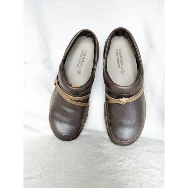 Womens shoes comfort flats slip clogs work merrell bracken 7.5 career brown tan - Image 2