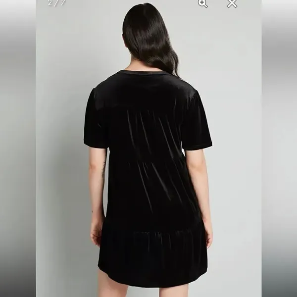 Modcloth Levels Of Levity Tiered Velvet Babydoll Dress Shift Black S NWT - Image 2