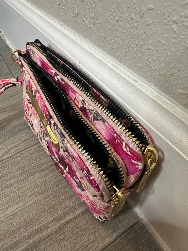 Betsey Johnson Floral Wristlet Wallet Pink Double Zip Clutch - Image 4