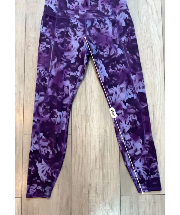 Athleta Rainier Printed Tight Purple Floral Zipper Pocket Activewear Leggings - Image 3
