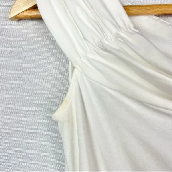 White House Black Market WHBM White Ruched‎ Side Off Shoulder Blouse S - Image 4