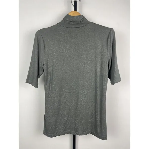 Lauren Ralph Lauren‎ Gunmetal Gray Metallic Short Sleeve Turtleneck Shirt Size M - Image 7