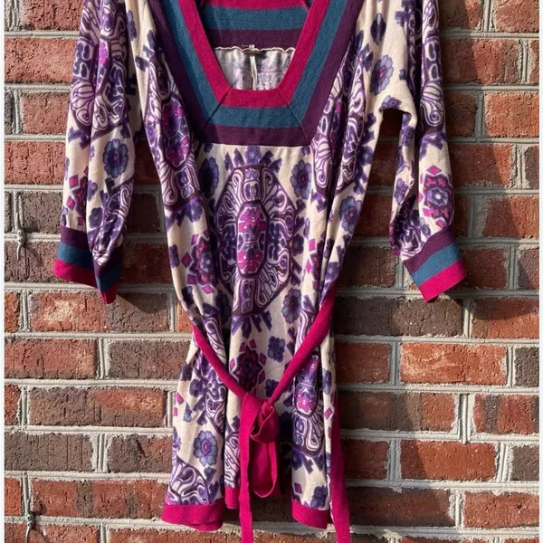 Free People Multicolor Patterned Belted Sweater | Size Medium - Image 8