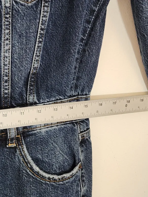 Zara Medium Wash Bootcut Denim Jumpsuit Size Medium - Image 7