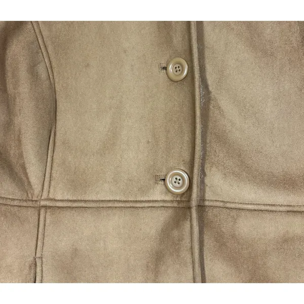 Very Veranesi Faux Suede Shearling Coat‎ Brown Sherpa Lined Hooded Vintage 90s L - Image 8