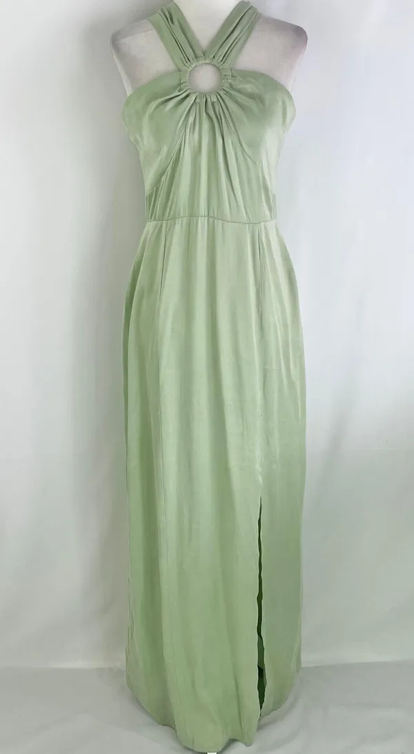 New Topshop Ring Detail Halter Neck Side Slit Maxi Dress Sage Green Size 6 - Image 6