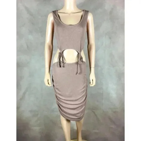 Taupe Cut Out Waist Midi Dress Size Large - Image 5