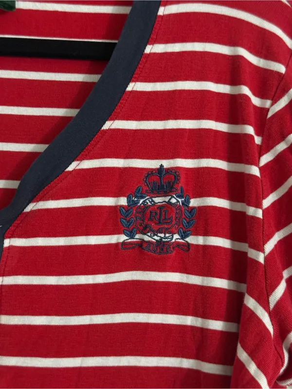 Lauren Ralph Lauren Striped Crest Henley Preppy T Shirt Dress Red Navy Size XL - Image 5
